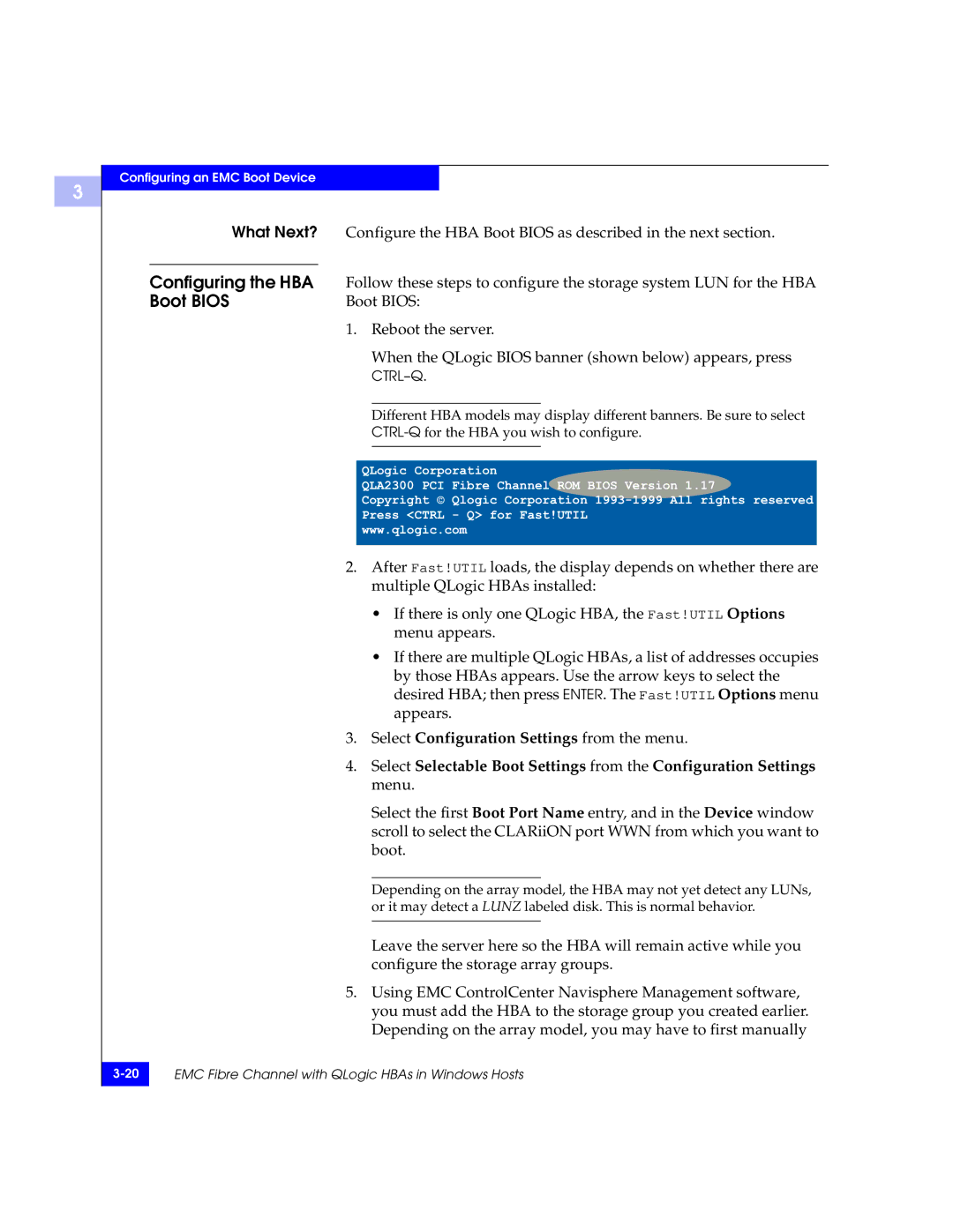 EMC QLA23xx, QLA22xx manual Configuring the HBA, Boot Bios 