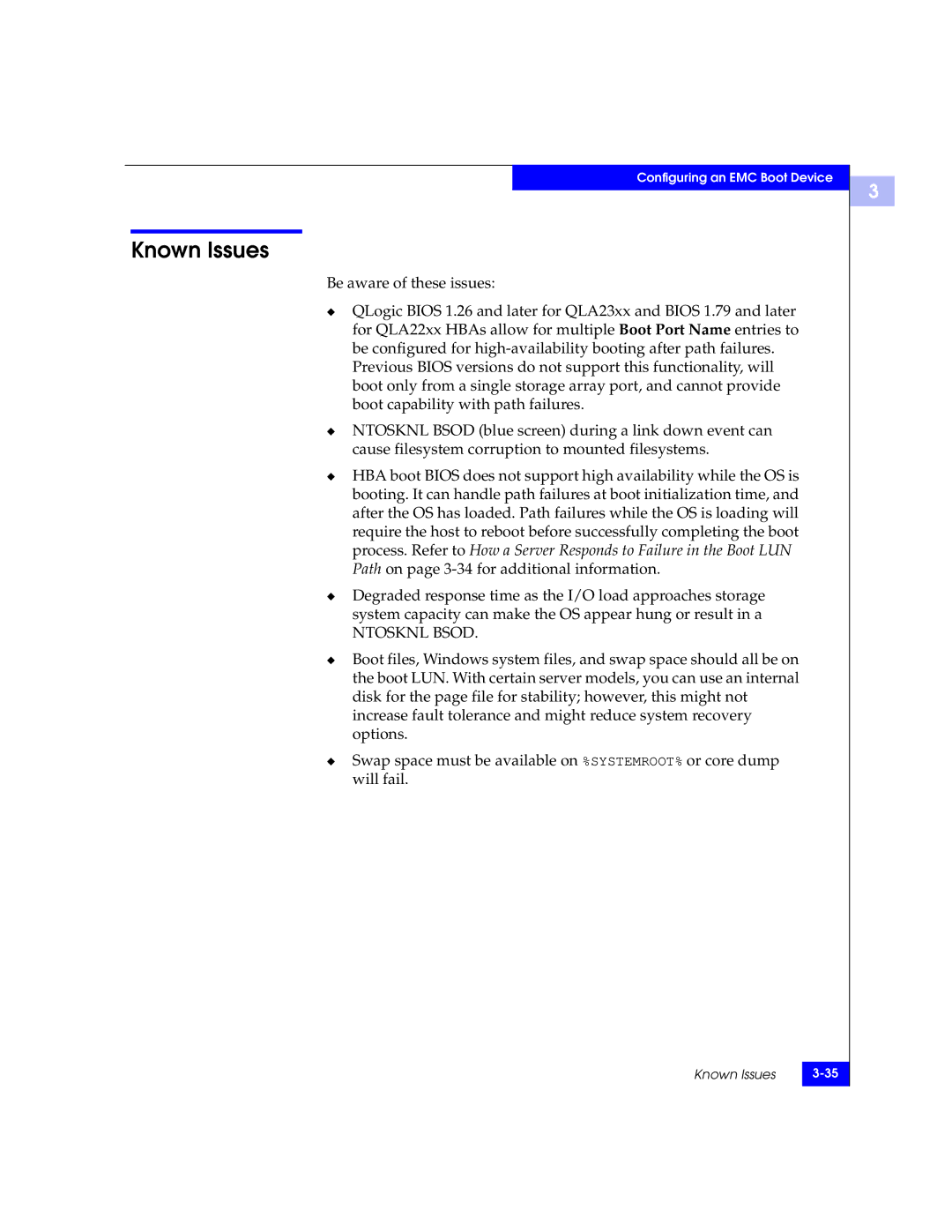 EMC QLA22xx, QLA23xx manual Known Issues, Ntosknl Bsod 