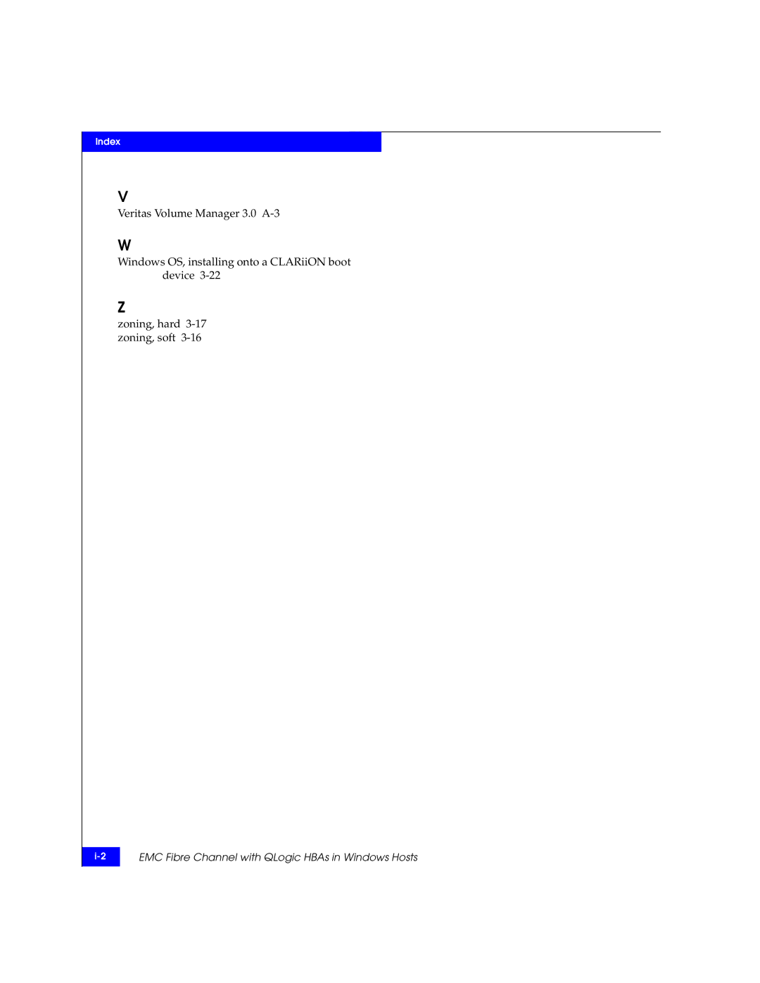 EMC QLA23xx, QLA22xx manual Index 