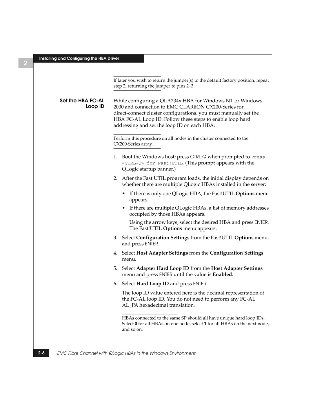 EMC QLogic manual Set the HBA FC-AL Loop ID 