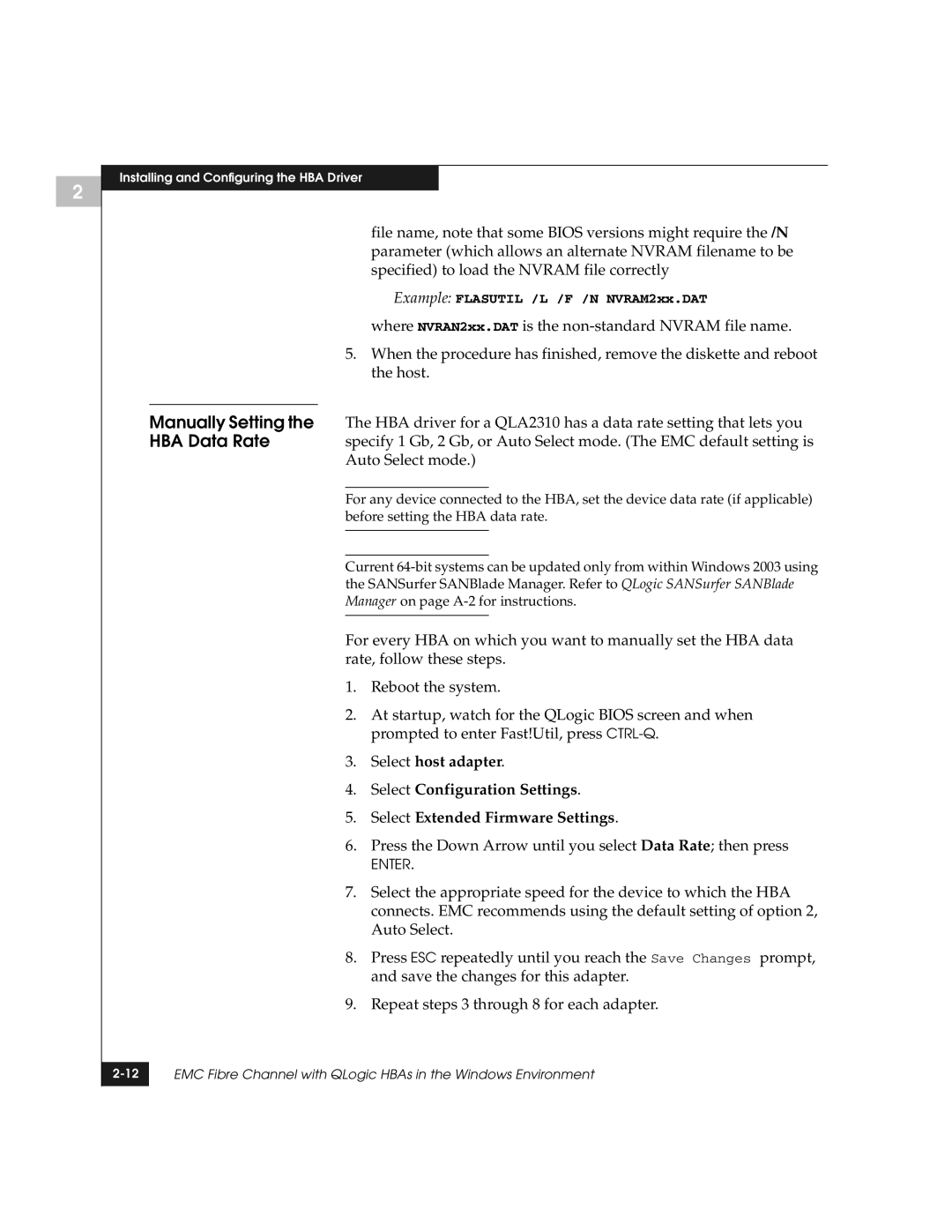 EMC QLogic manual Press the Down Arrow until you select Data Rate then press 