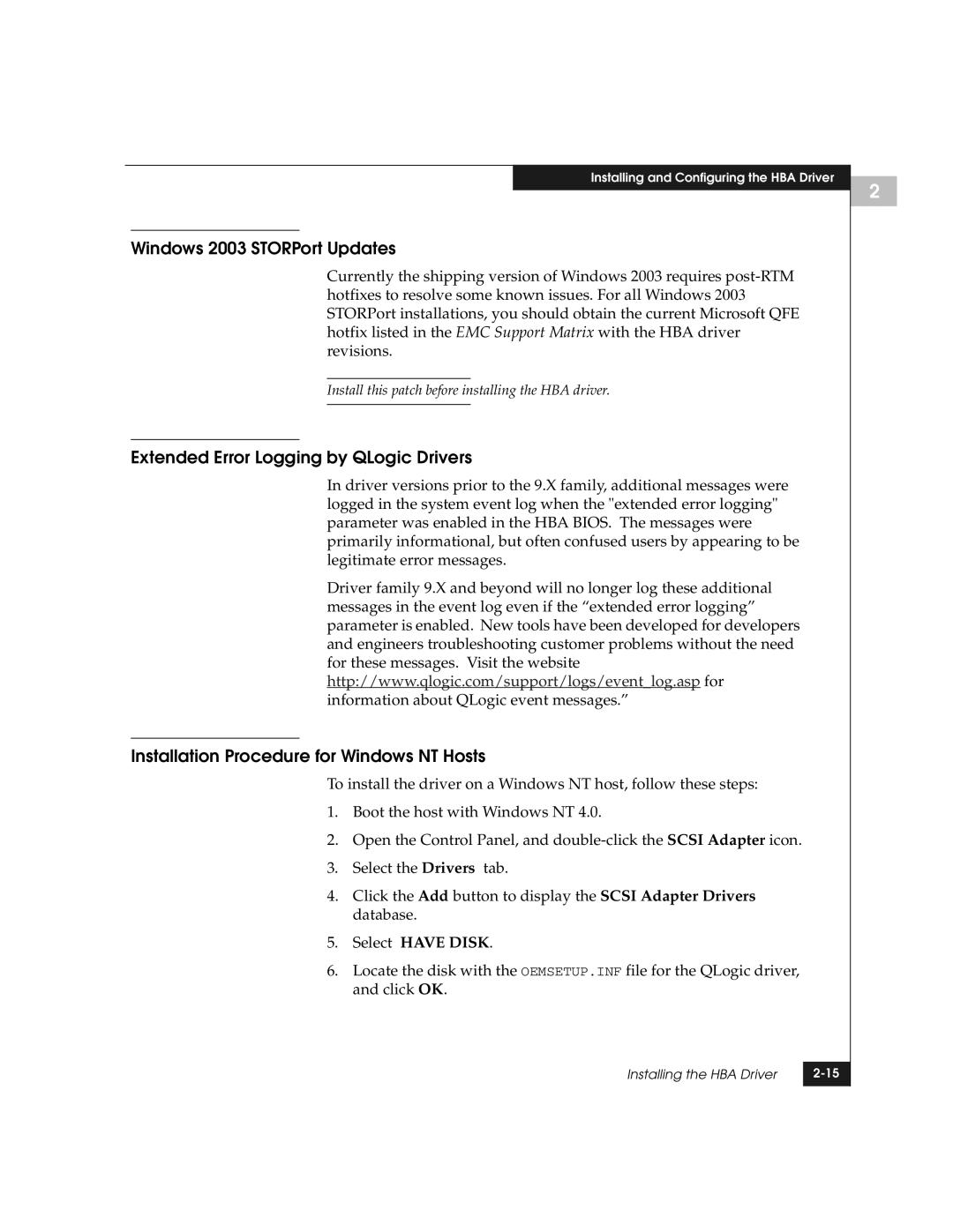 EMC manual Windows 2003 STORPort Updates, Extended Error Logging by QLogic Drivers, Select have Disk 