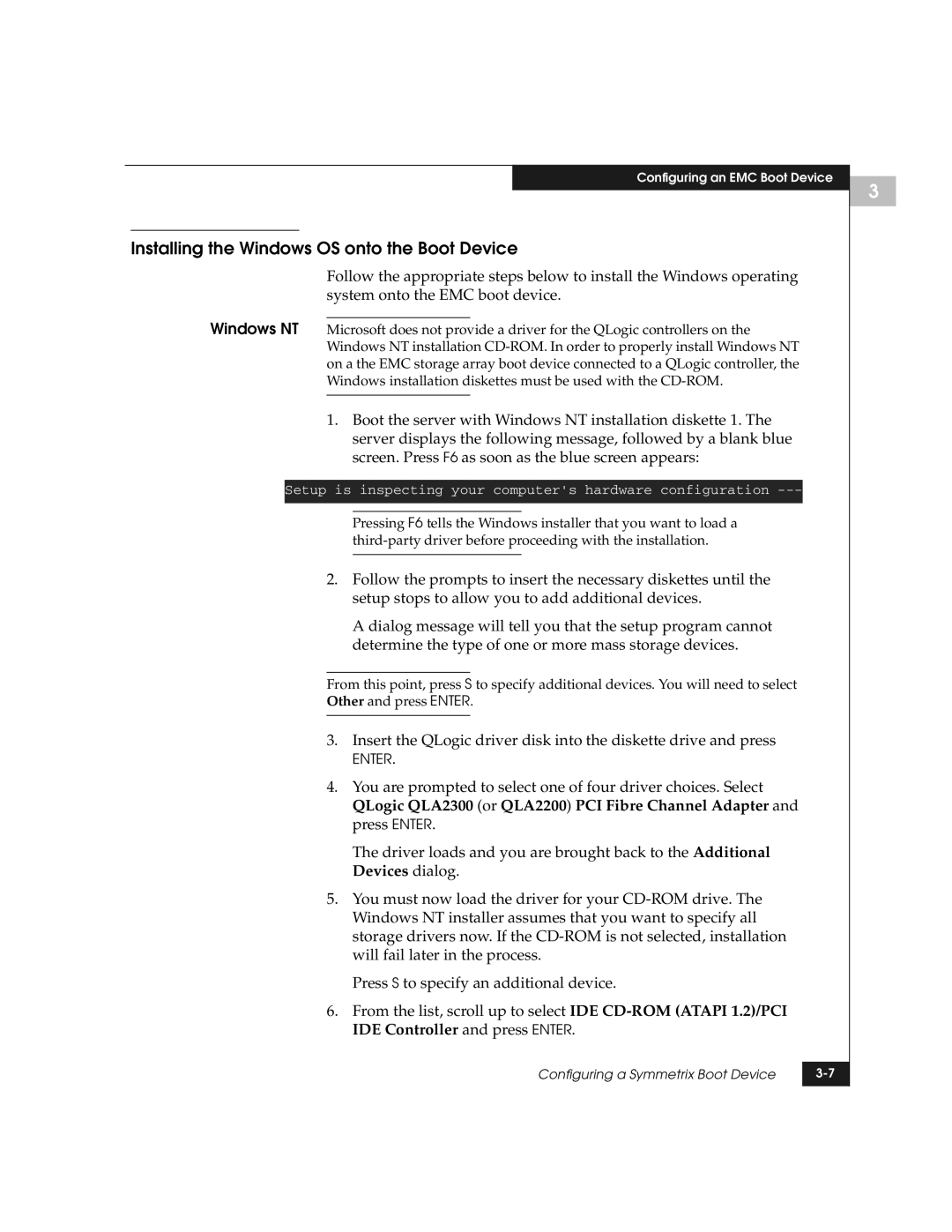 EMC QLogic manual Installing the Windows OS onto the Boot Device 