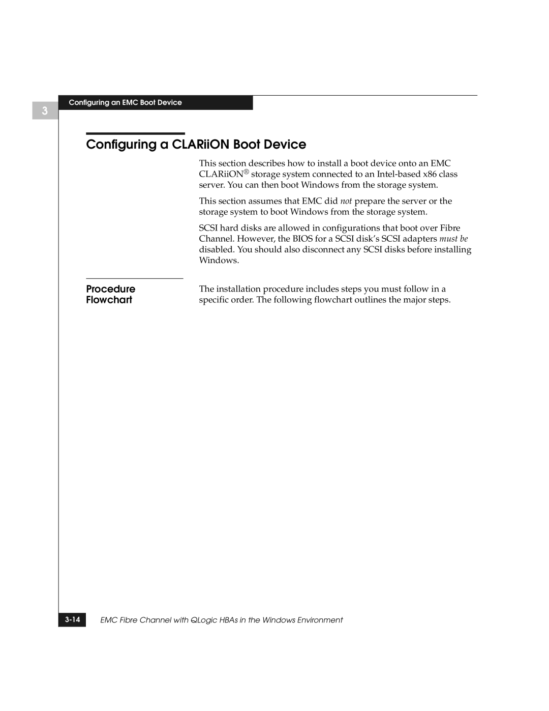 EMC QLogic manual Configuring a CLARiiON Boot Device, Procedure, Flowchart 