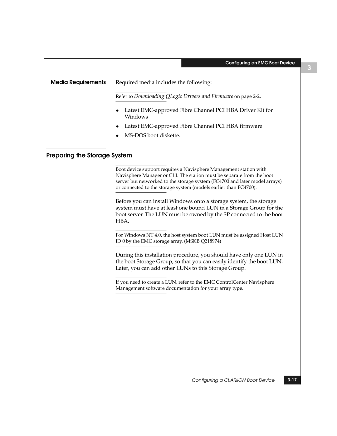 EMC manual Preparing the Storage System, Refer to Downloading QLogic Drivers and Firmware on 