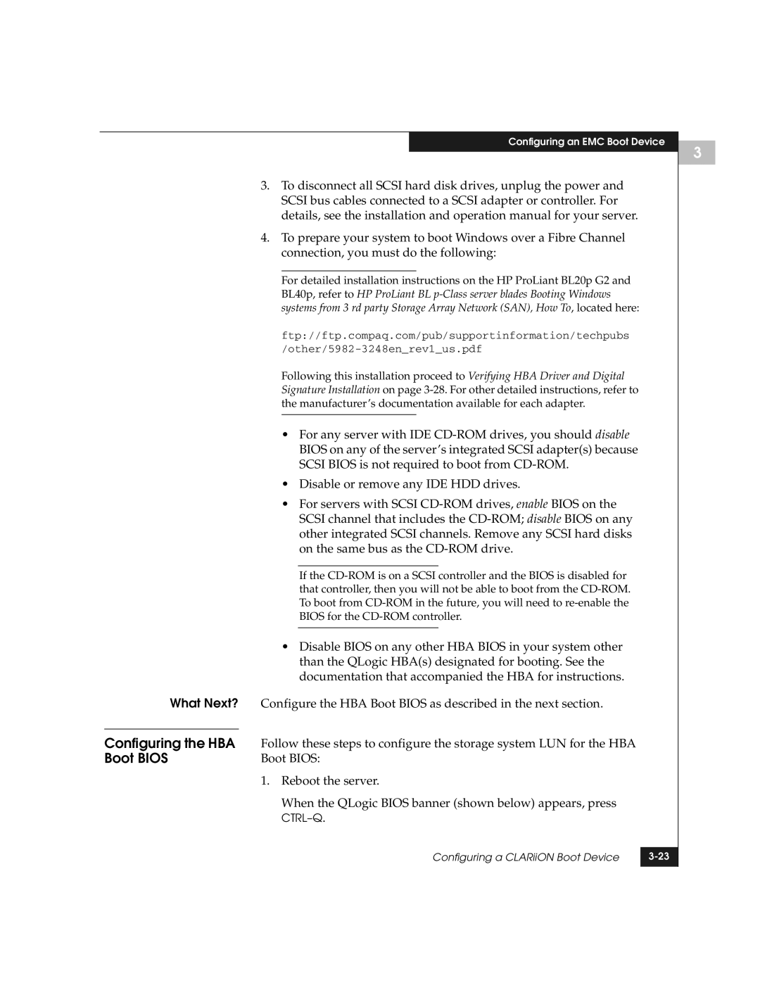 EMC QLogic manual Configuring the HBA, Boot Bios 