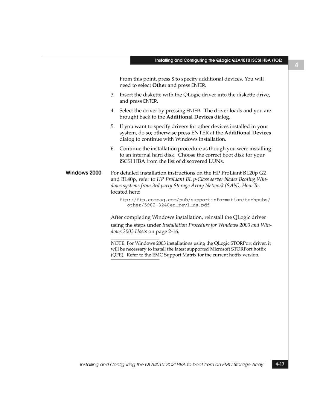 EMC manual Installing and Configuring the QLogic QLA4010 iSCSI HBA TOE 