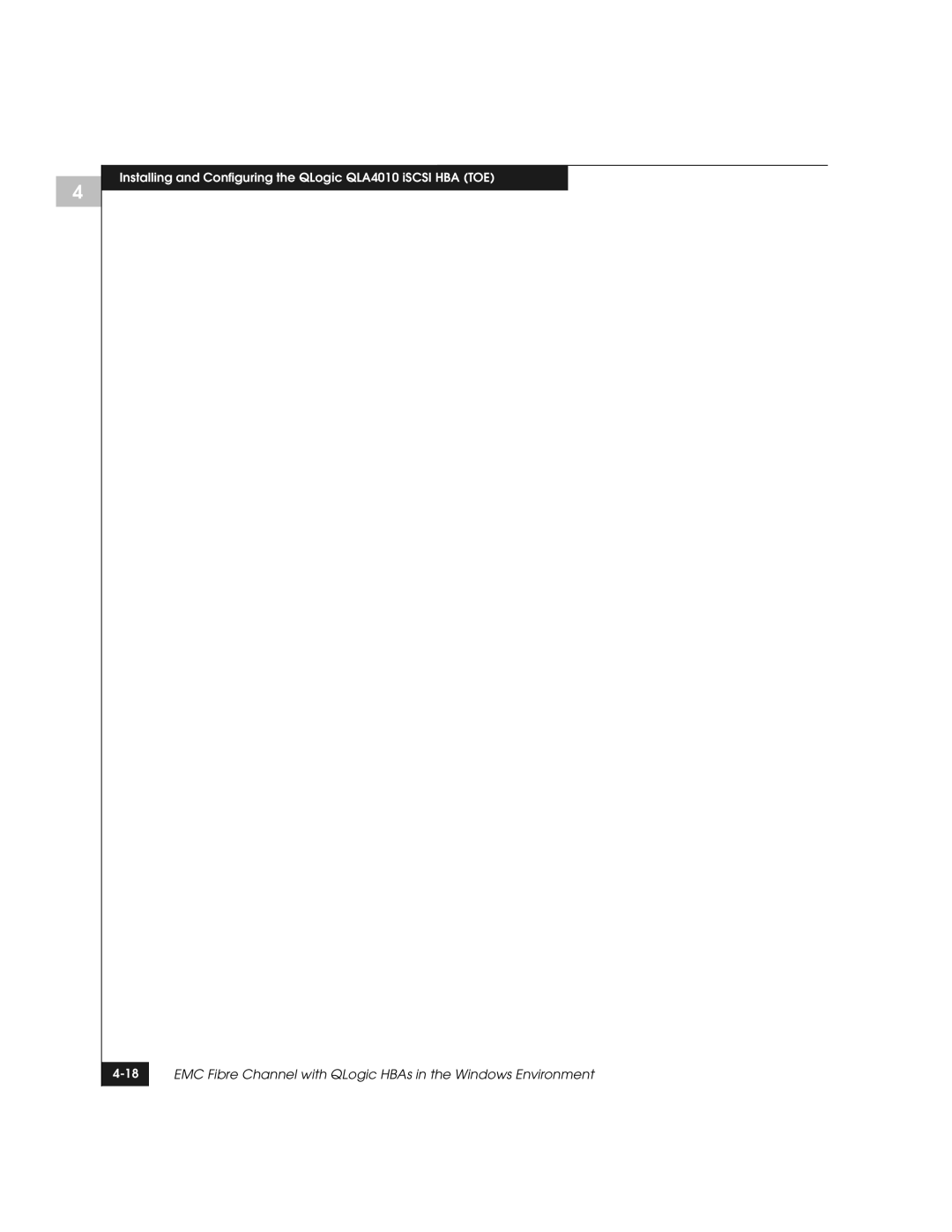 EMC manual Installing and Configuring the QLogic QLA4010 iSCSI HBA TOE 