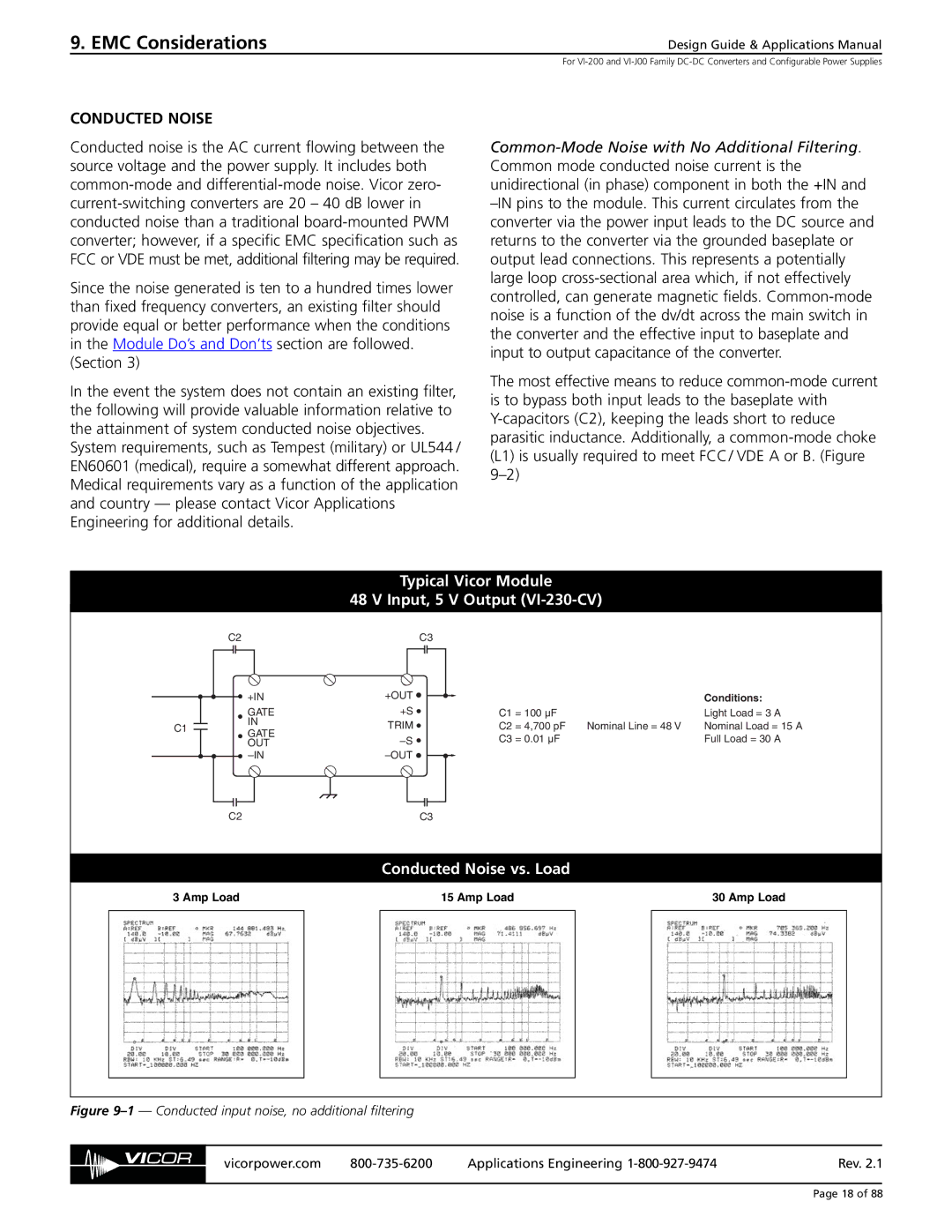 EMC VI-J00, VI-200 specifications Typical Vicor Module Input, 5 V Output VI-230-CV, Conducted Noise vs. Load 