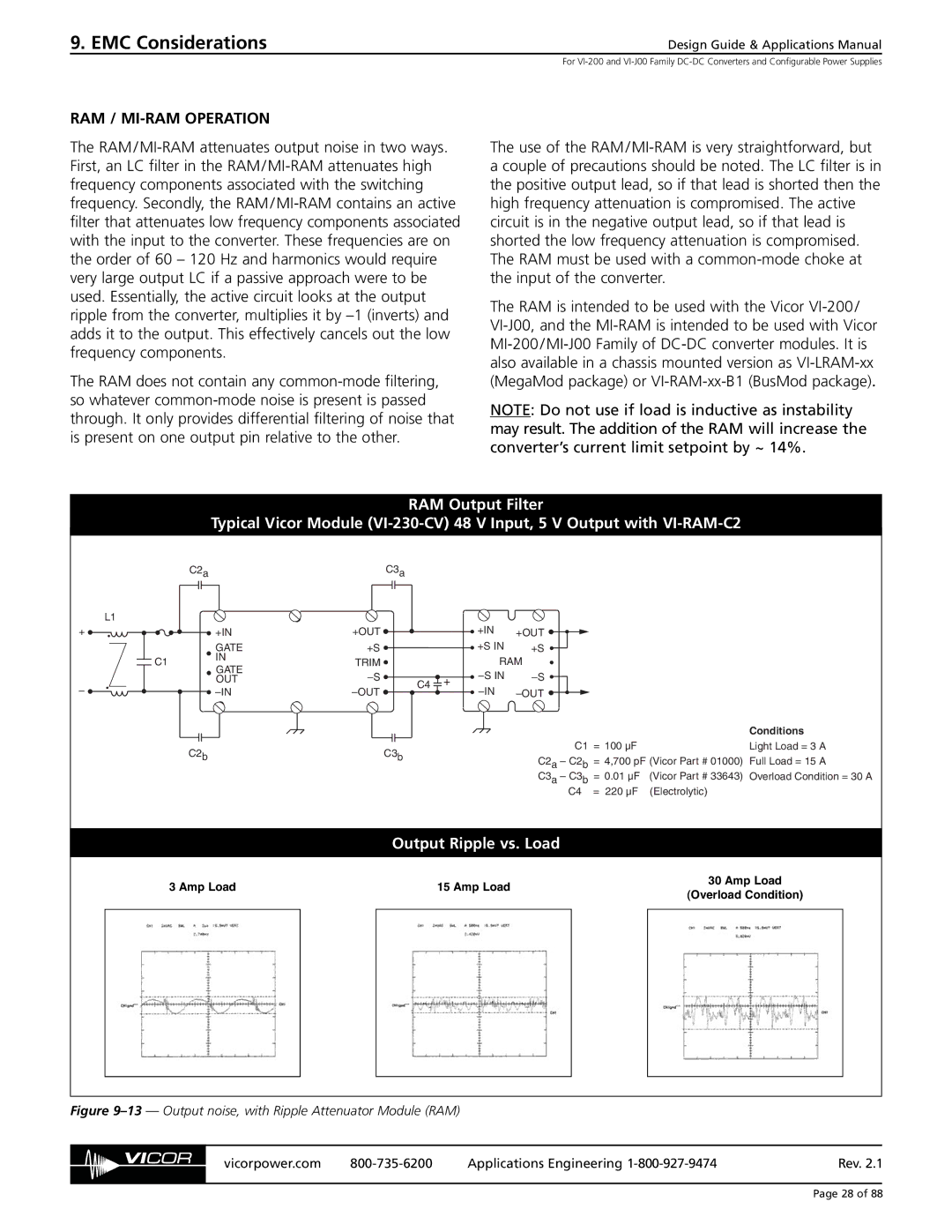 EMC VI-J00, VI-200 specifications RAM / MI-RAM Operation, Output noise, with Ripple Attenuator Module RAM 