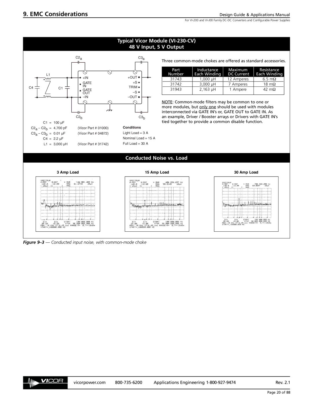 EMC VI-J00, VI-200 Typical Vicor Module VI-230-CV Input, 5 V Output, Conducted input noise, with common-mode choke 