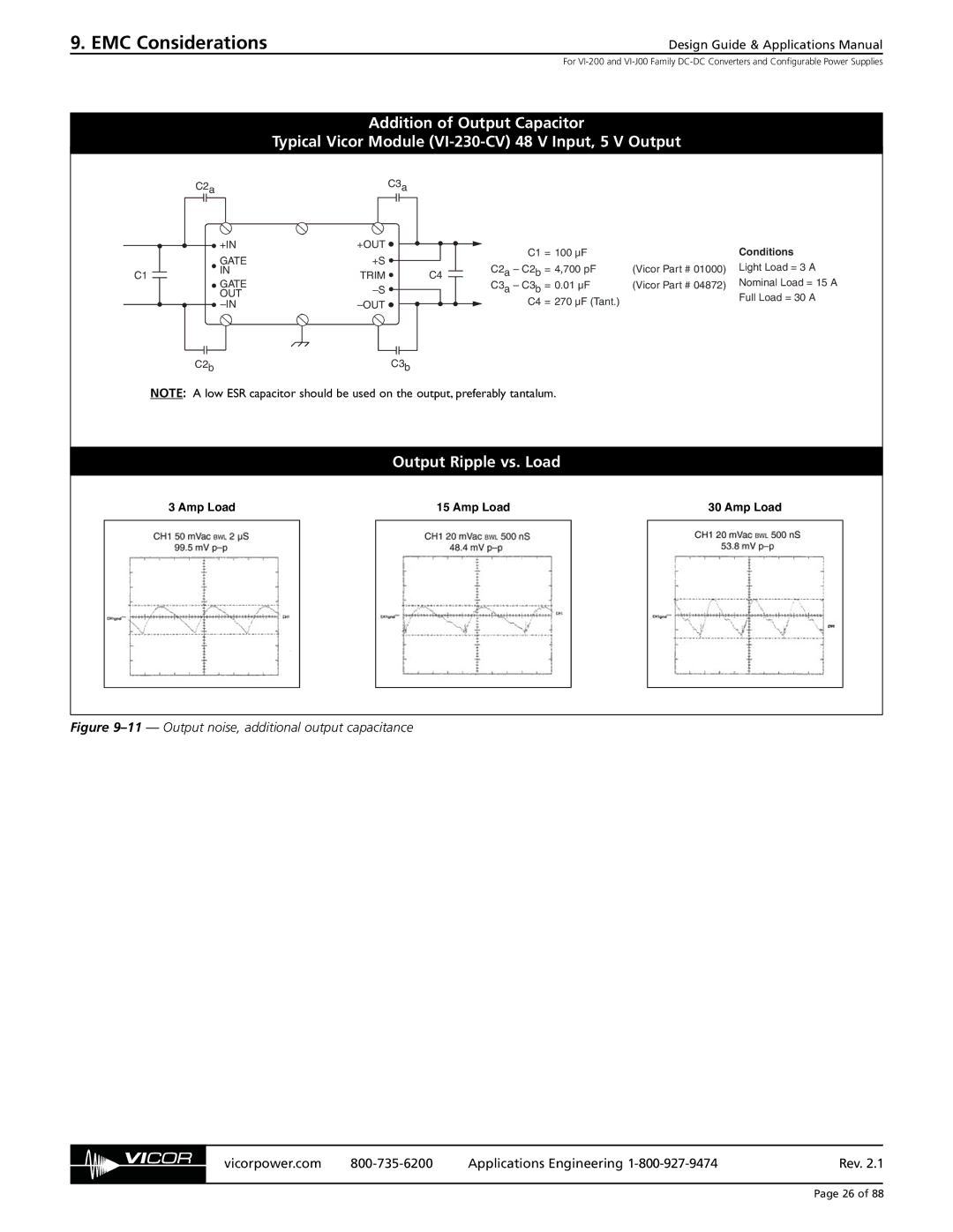 EMC VI-J00, VI-200 specifications Output noise, additional output capacitance 