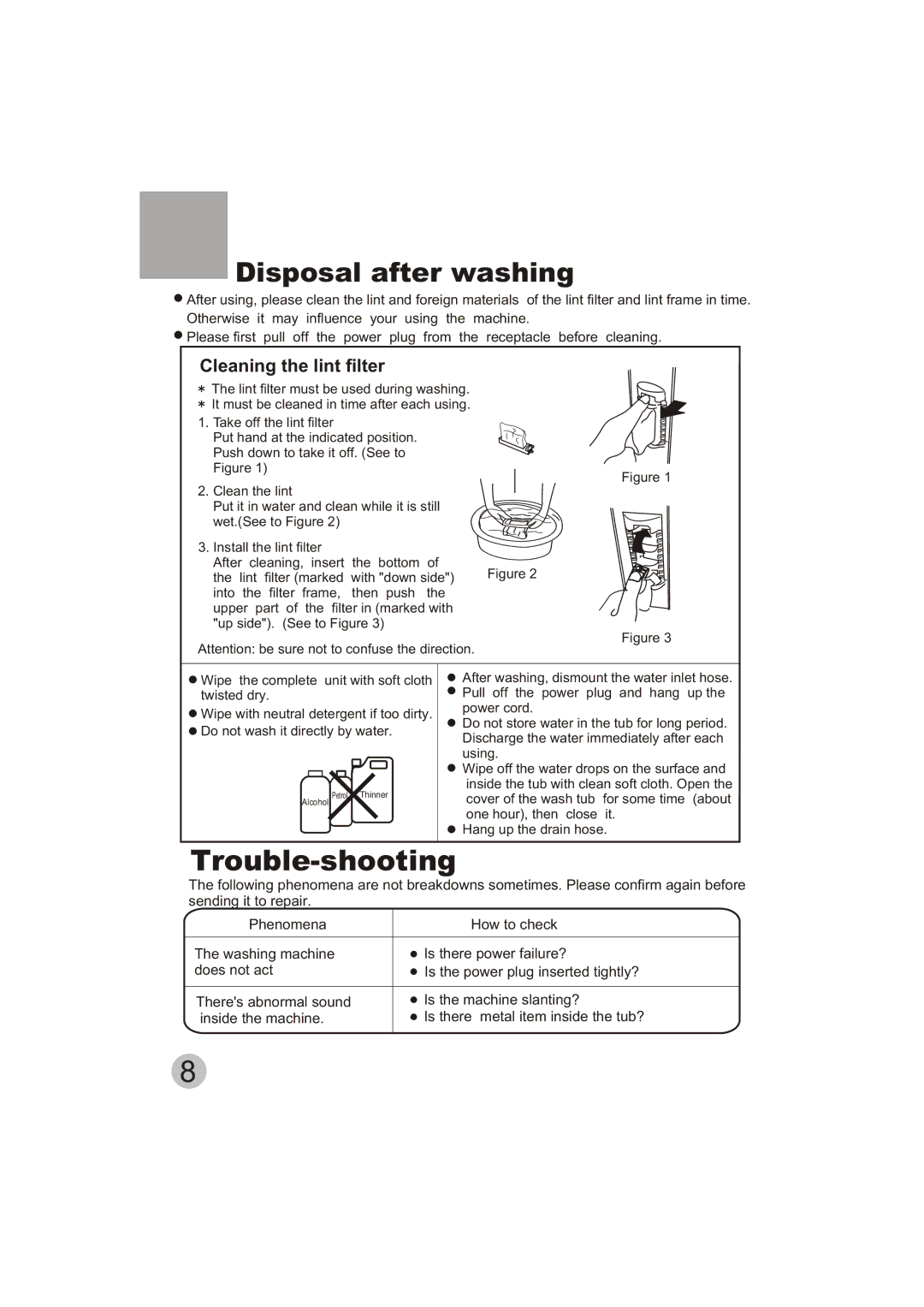 Emerald Innovations EW-2500MG manual Disposal after washing, Cleaning the lint filter 