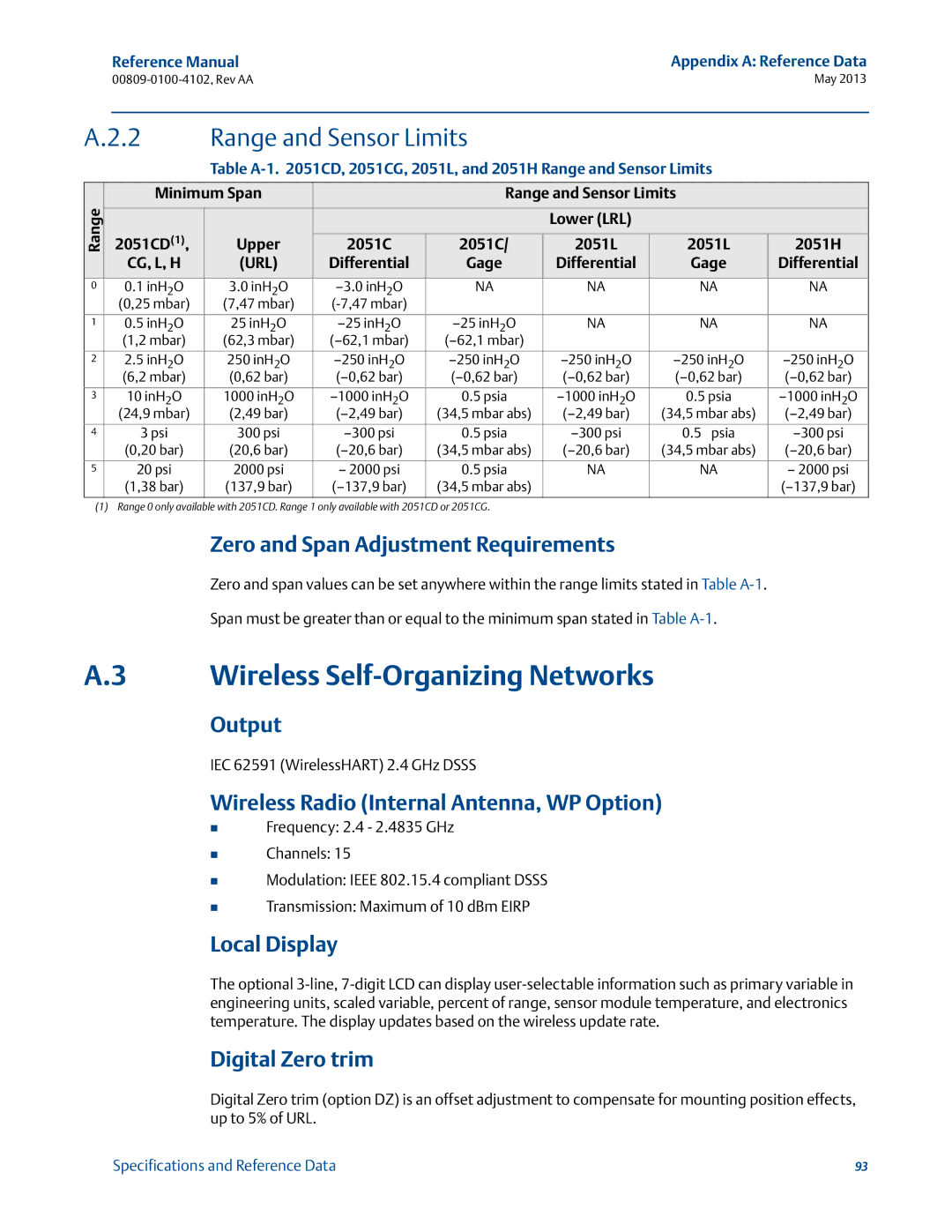 Emerson 00809-0100-4102 manual Wireless Self-Organizing Networks, Range and Sensor Limits 