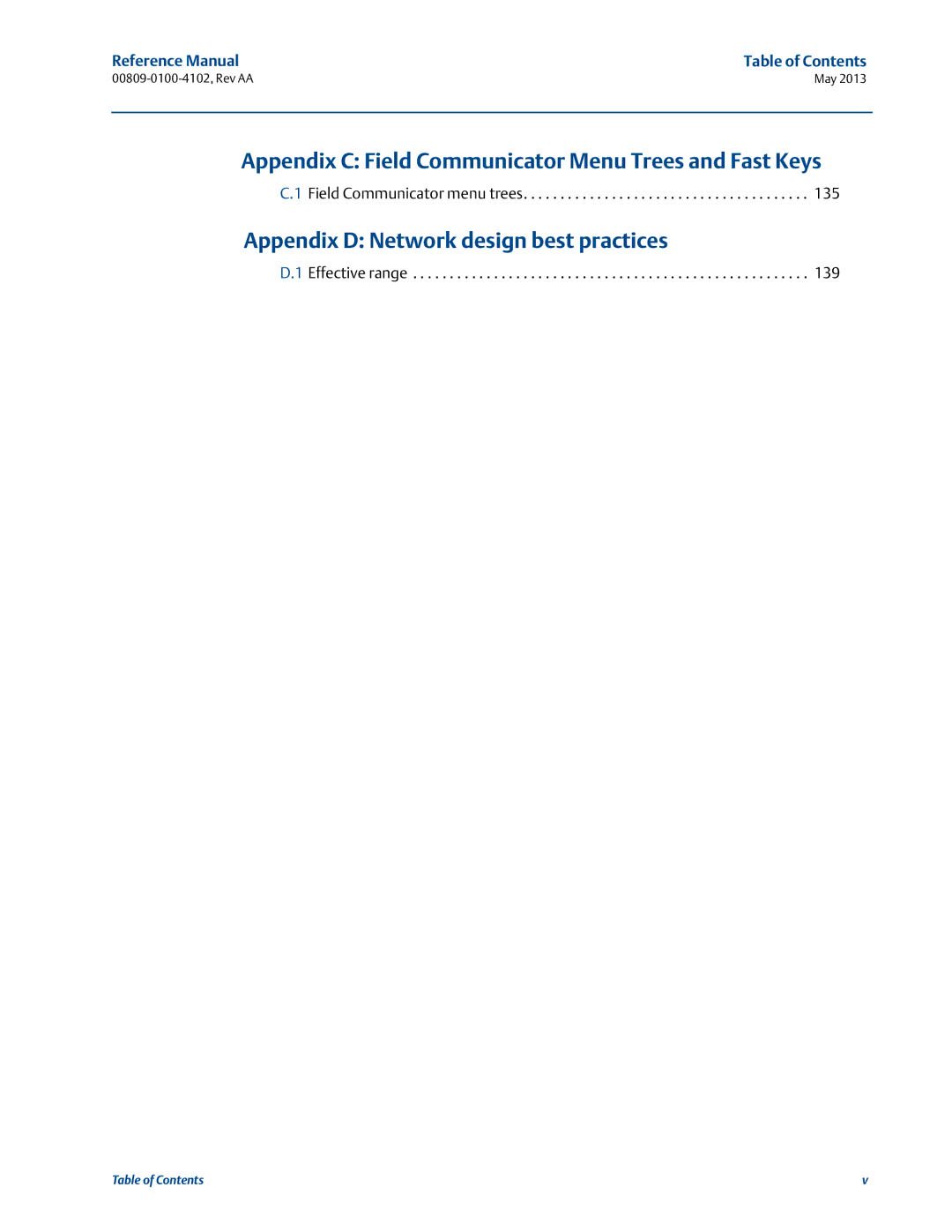 Emerson 00809-0100-4102 Appendix C Field Communicator Menu Trees and Fast Keys, Appendix D Network design best practices 