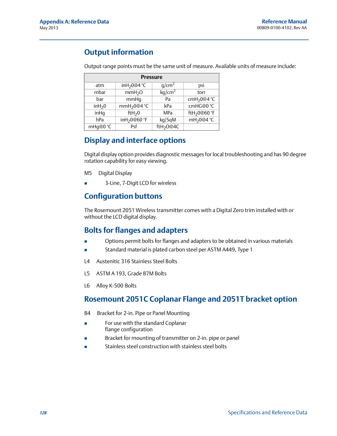 Emerson 00809-0100-4102 manual Output information, Display and interface options, Configuration buttons 