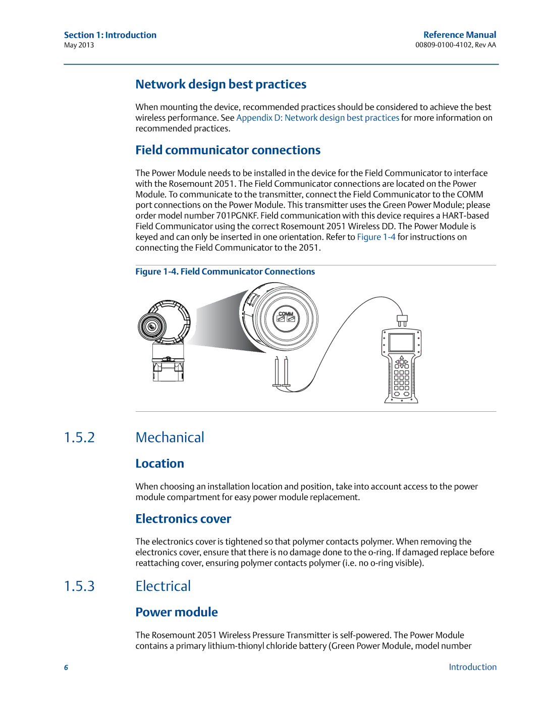 Emerson 00809-0100-4102 manual Mechanical, Electrical 