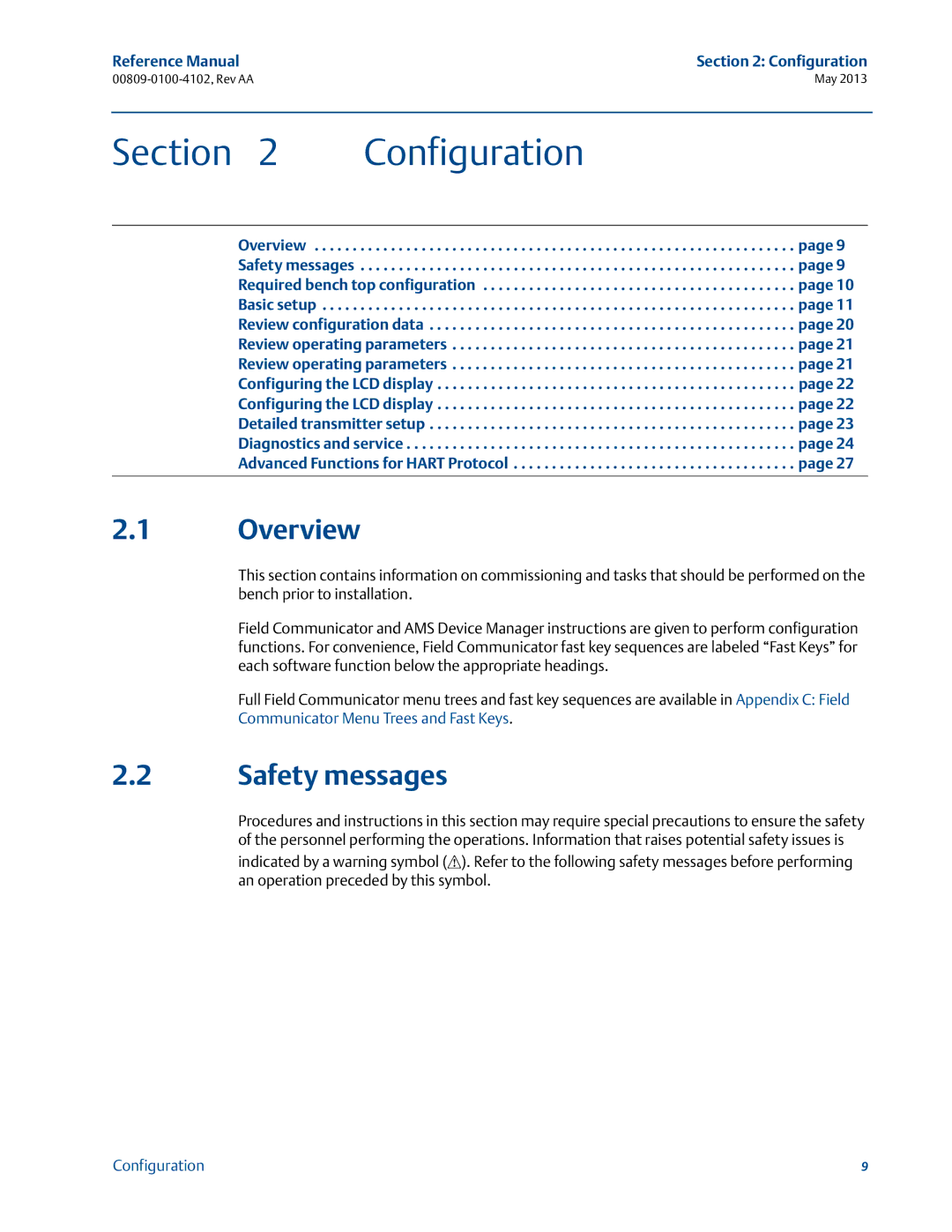 Emerson 00809-0100-4102 manual Overview, Safety messages 