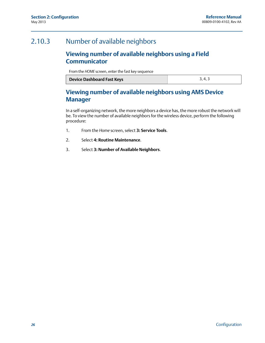 Emerson 00809-0100-4102 manual Number of available neighbors 