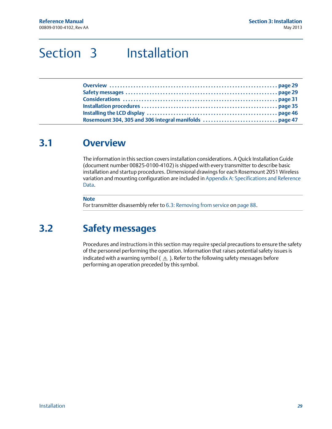 Emerson 00809-0100-4102 manual Section Installation 