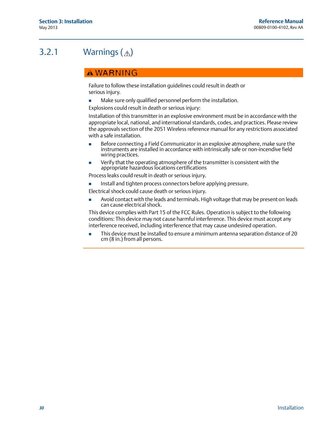 Emerson 00809-0100-4102 manual Installation Reference Manual 