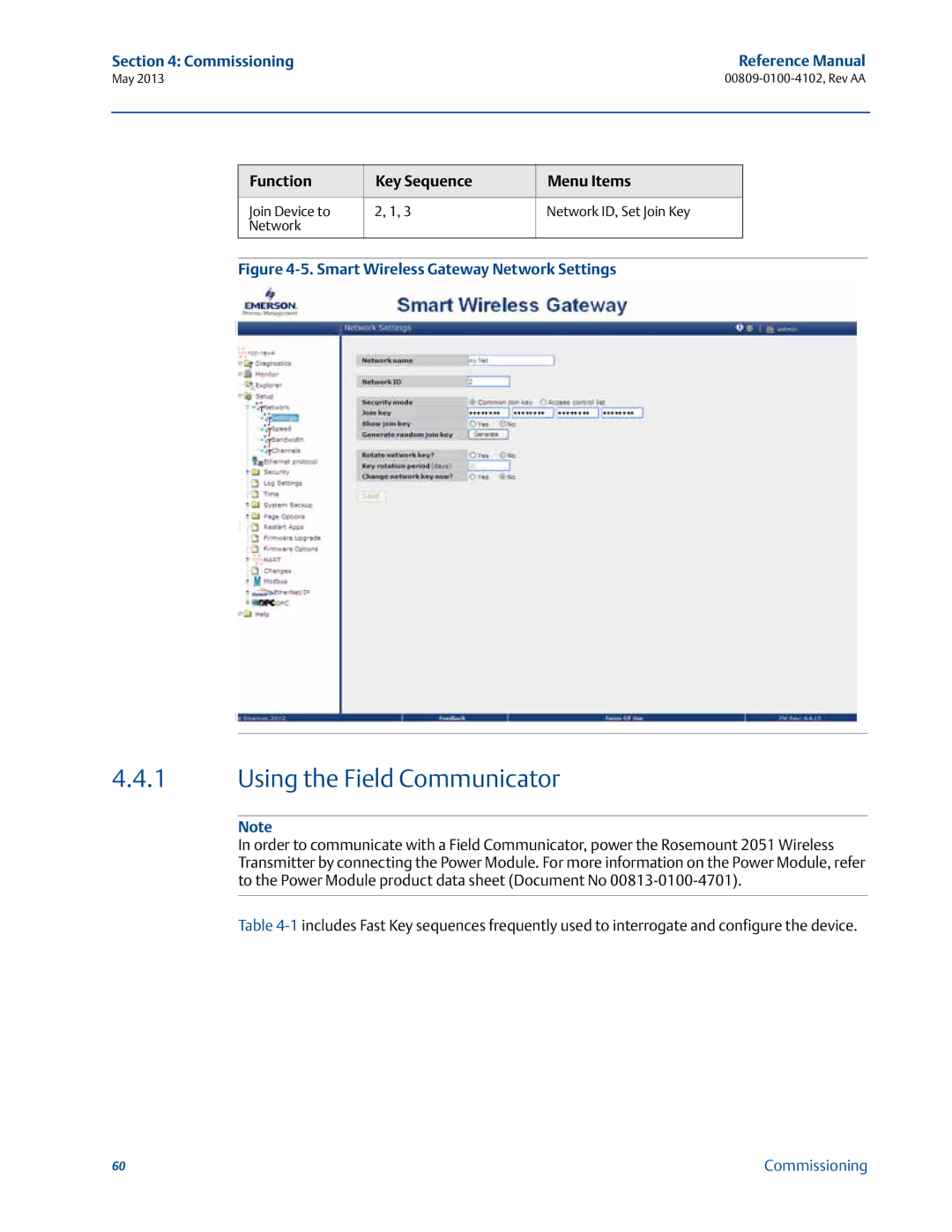 Emerson 00809-0100-4102 manual Using the Field Communicator, Smart Wireless Gateway Network Settings 