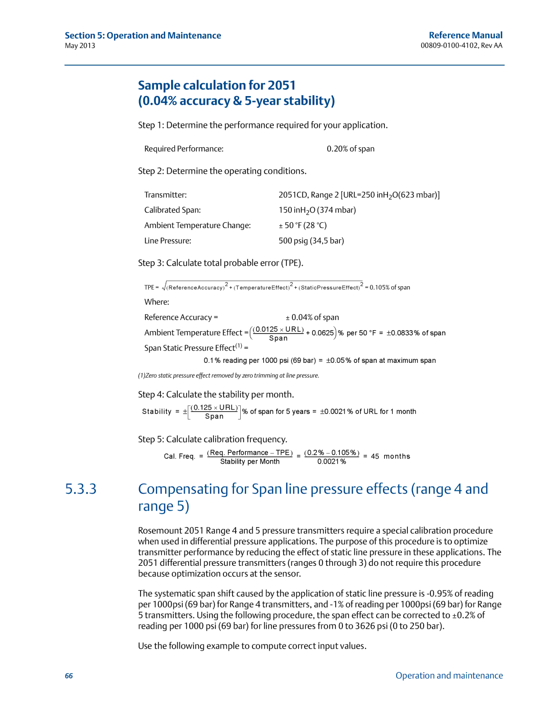 Emerson 00809-0100-4102 manual Calculate calibration frequency 