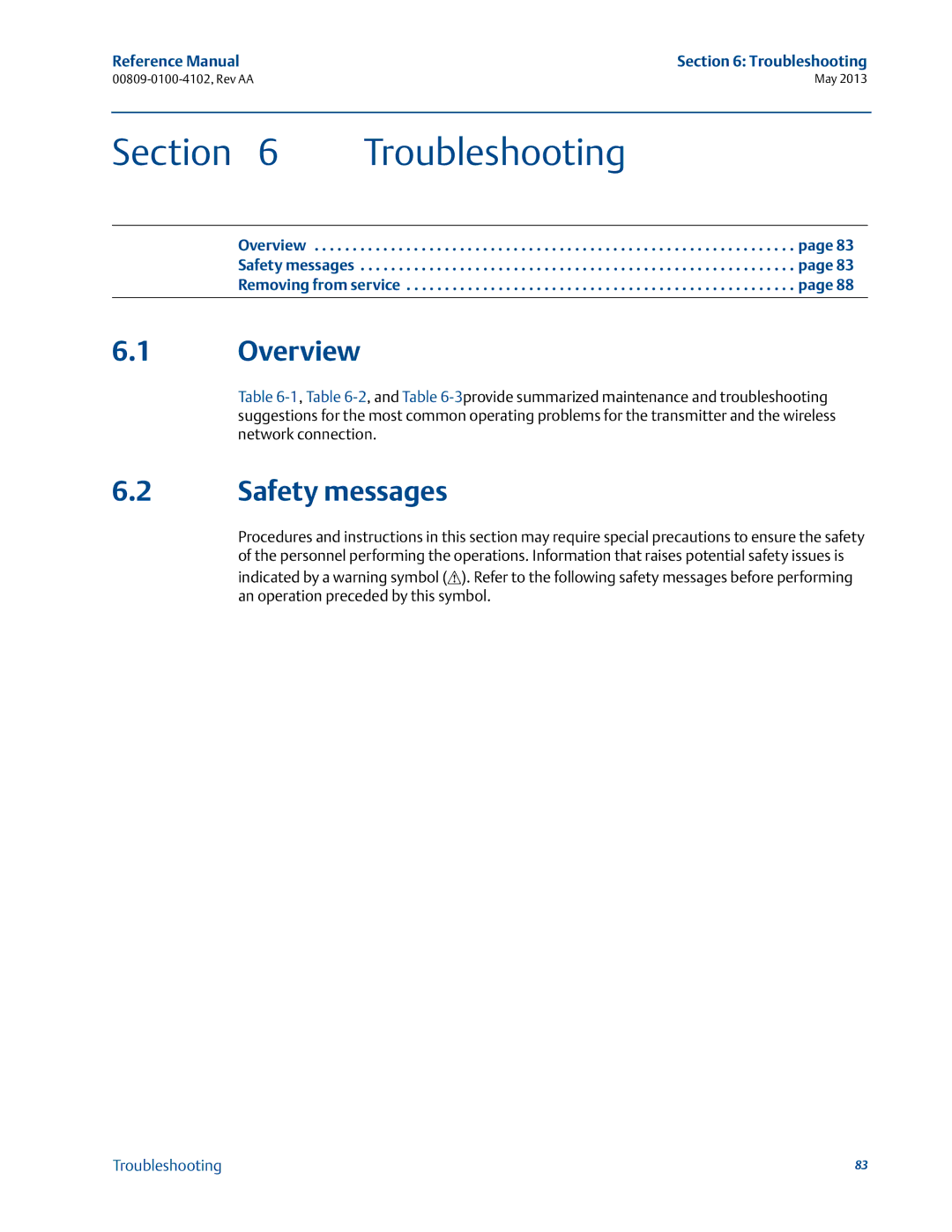 Emerson 00809-0100-4102 manual Troubleshooting 