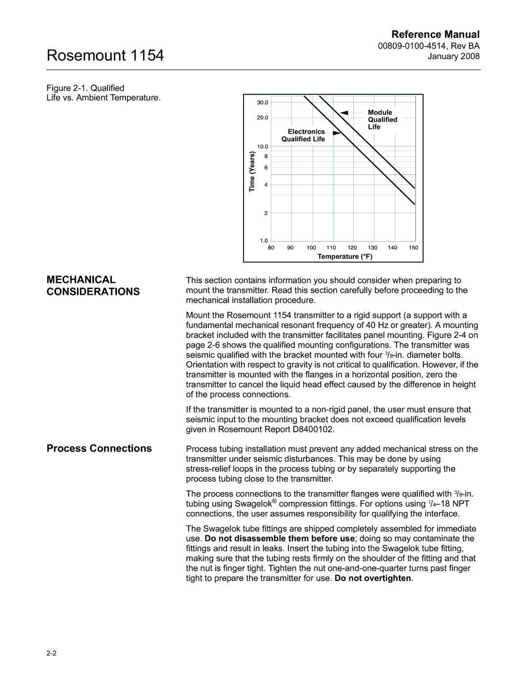 Emerson 00809-0100-4514, 1154 manual Mechanical Considerations, Process Connections 