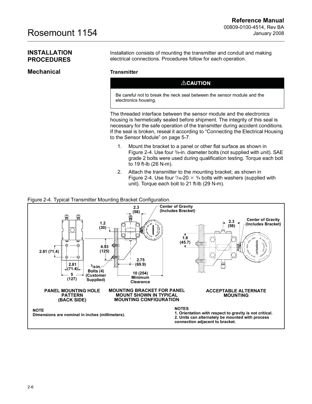 Emerson 00809-0100-4514, 1154 manual Installation, Procedures, Mechanical 