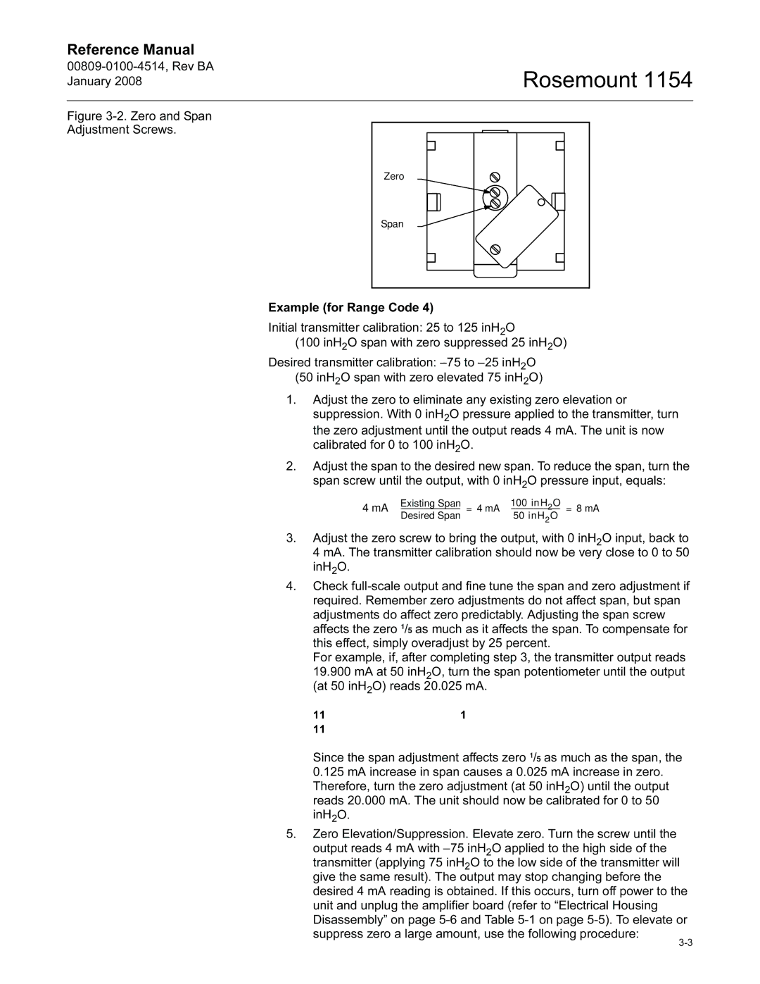 Emerson 1154, 00809-0100-4514 manual Zero and Span Adjustment Screws 