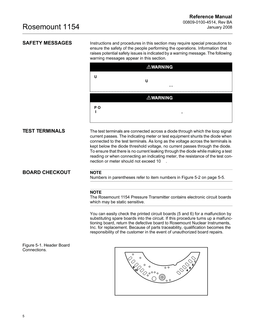 Emerson 00809-0100-4514, 1154 manual Safety Messages, Test Terminals Board Checkout 