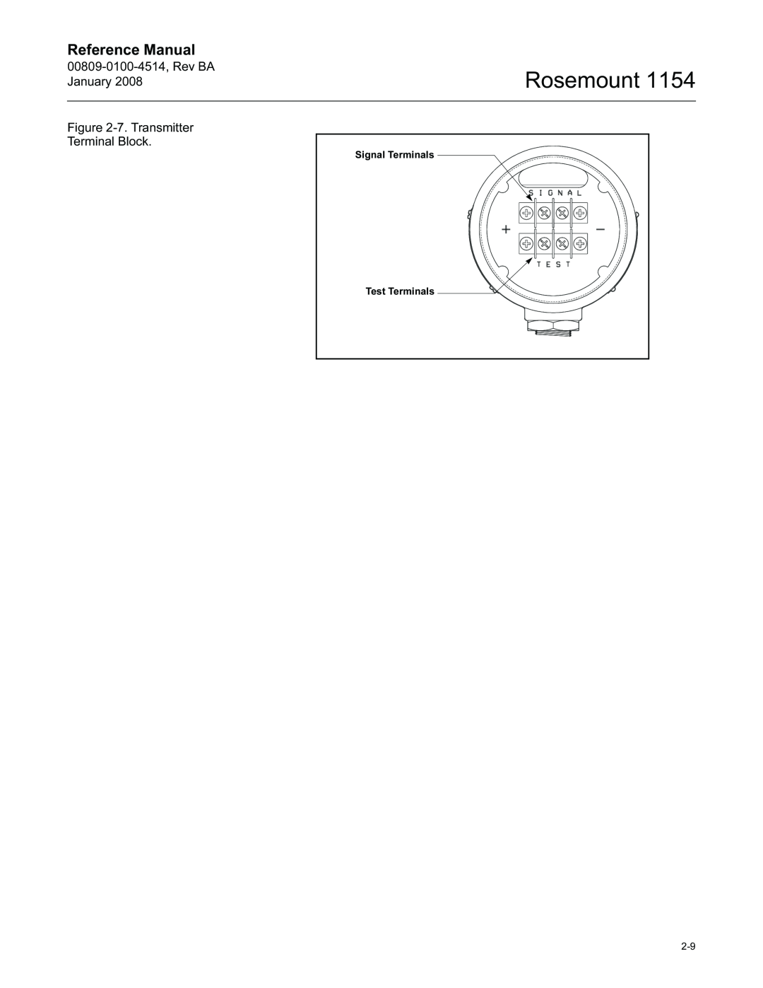 Emerson 1154, 00809-0100-4514 manual Rosemount, Reference Manual, Signal Terminals, Test Terminals 