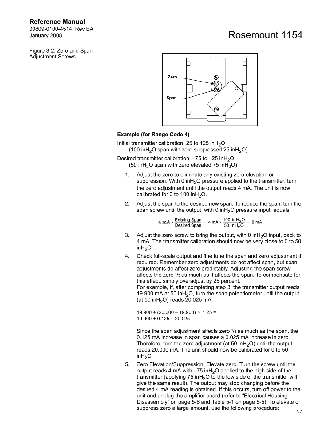 Emerson 1154, 00809-0100-4514 manual Rosemount, Reference Manual, 4 mA ×, 19.900 + 20.000 - 19.900 1.25 = 19.900 + 0.125 = 