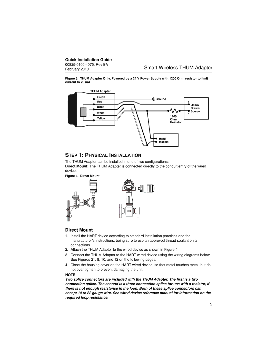 Emerson 00825-0100-4075 manual Physical Installation, Direct Mount 