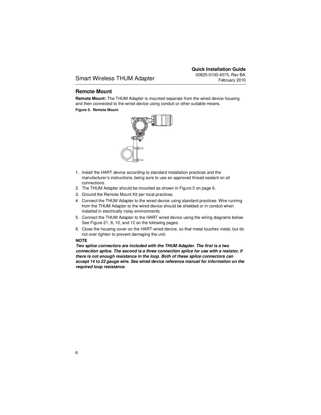 Emerson 00825-0100-4075 manual Remote Mount 