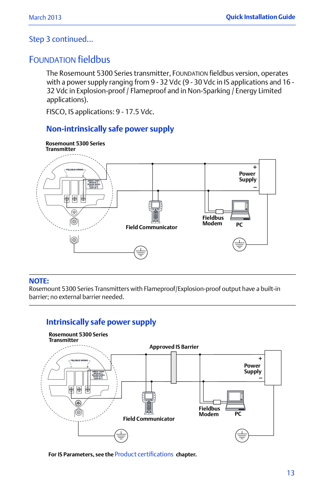 Emerson 00825-0100-4530 Rev EC manual continued FOUNDATION fieldbus, Non-intrinsicallysafe power supply 