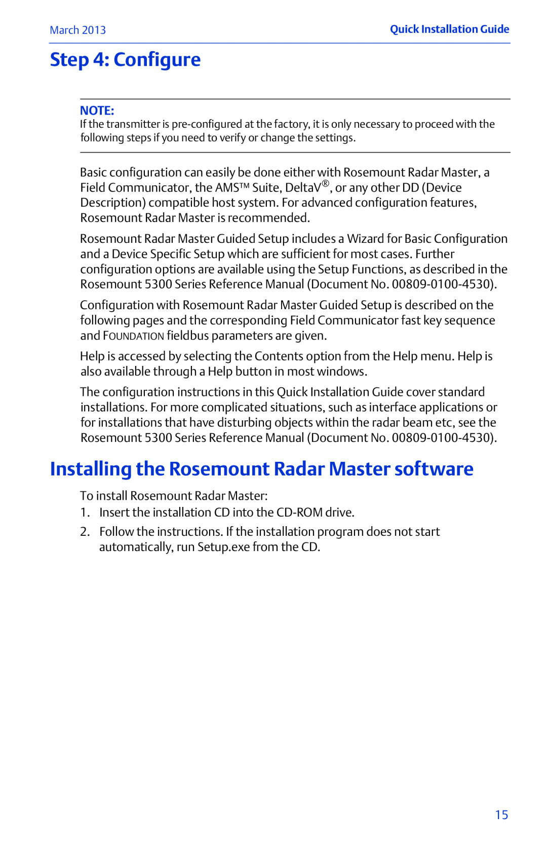 Emerson 00825-0100-4530 Rev EC manual Configure, Installing the Rosemount Radar Master software 