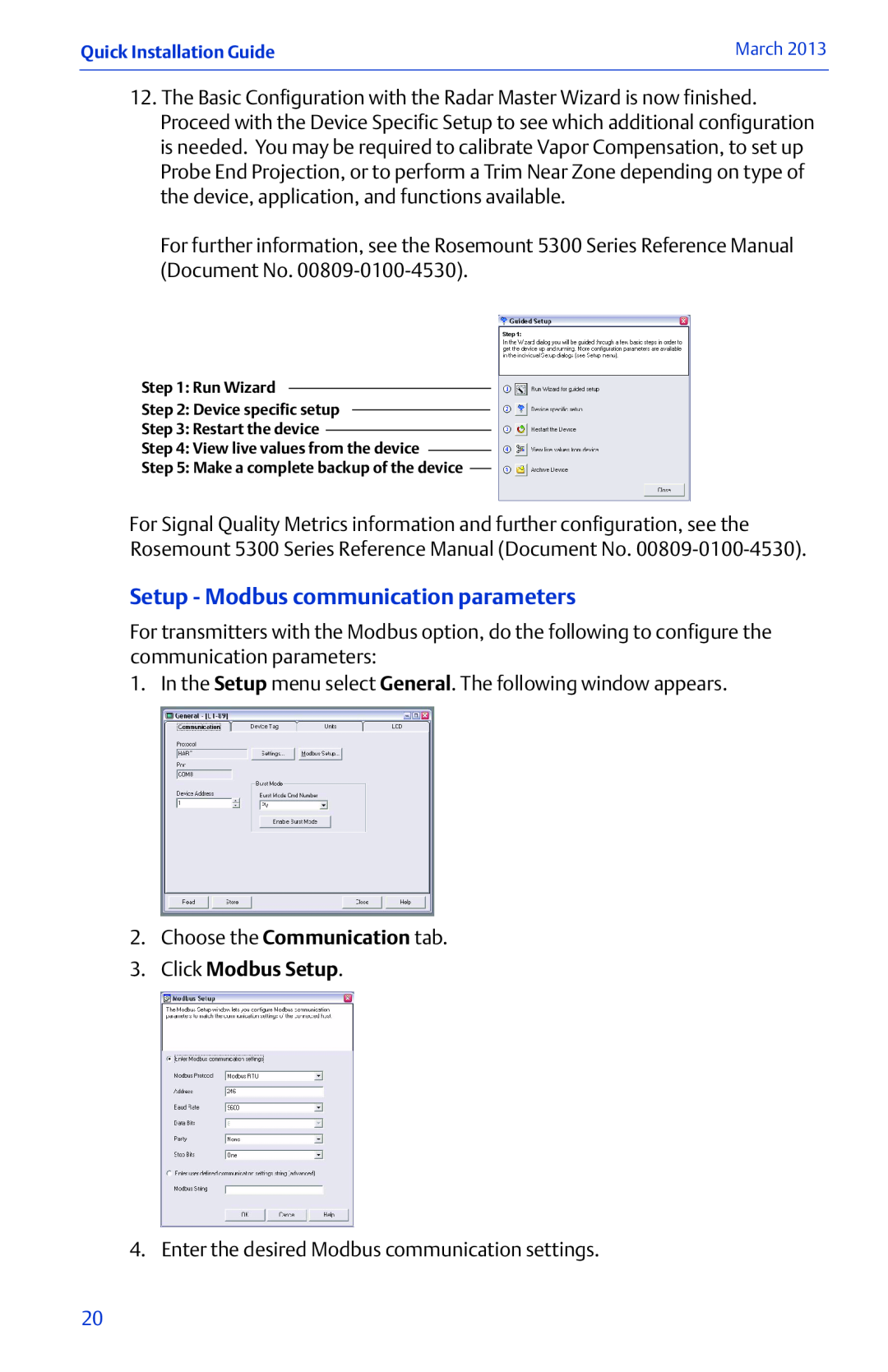 Emerson 00825-0100-4530 Rev EC manual Setup - Modbus communication parameters, Click Modbus Setup 
