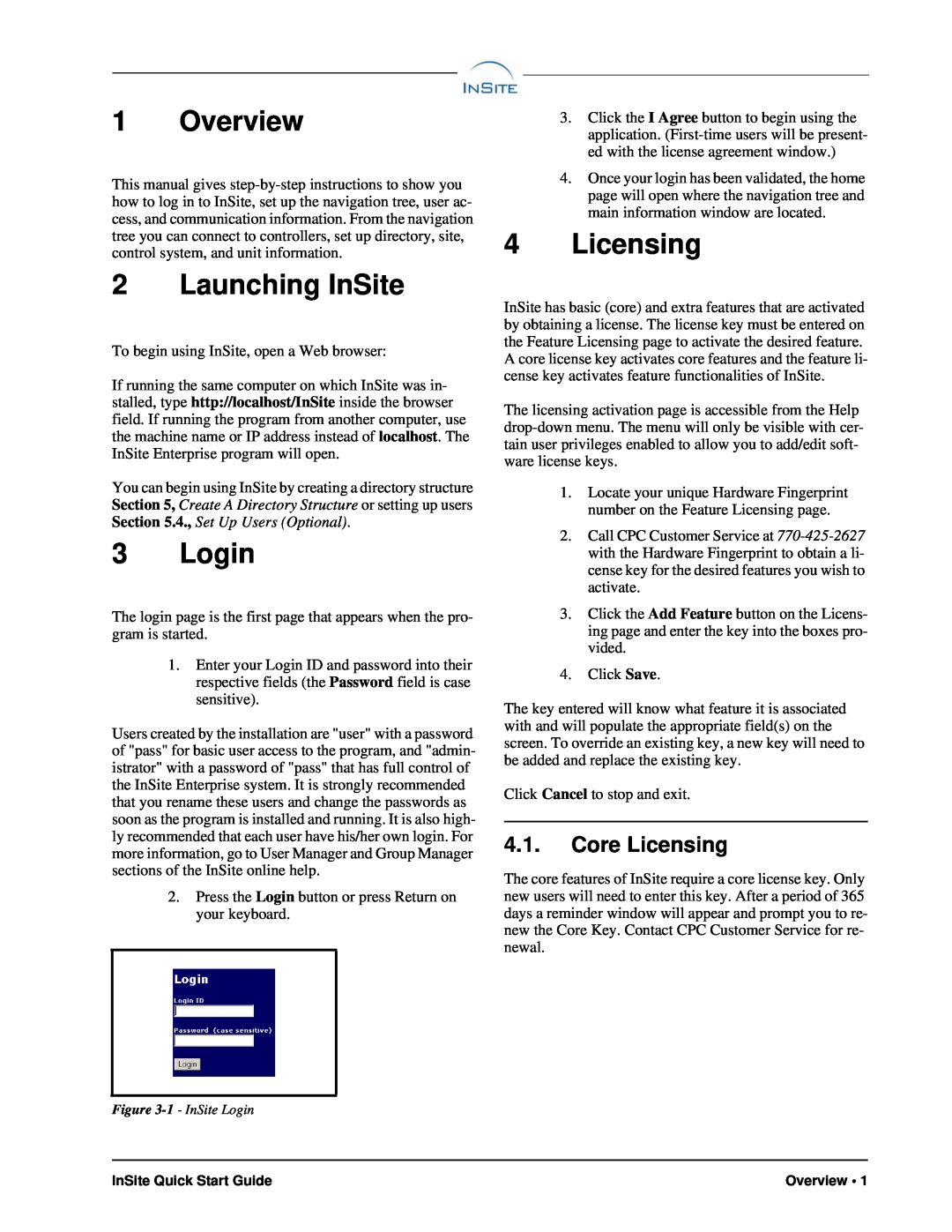 Emerson 026-1011 quick start Overview, Launching InSite, Login, Core Licensing 