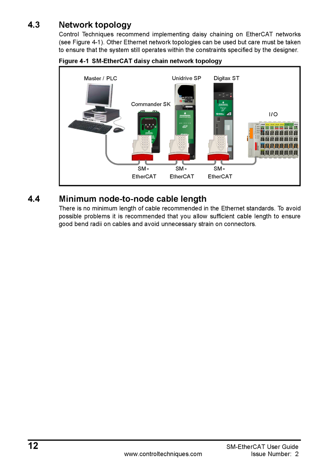 Emerson 0471-0128-02 manual Network topology, Minimum node-to-node cable length 