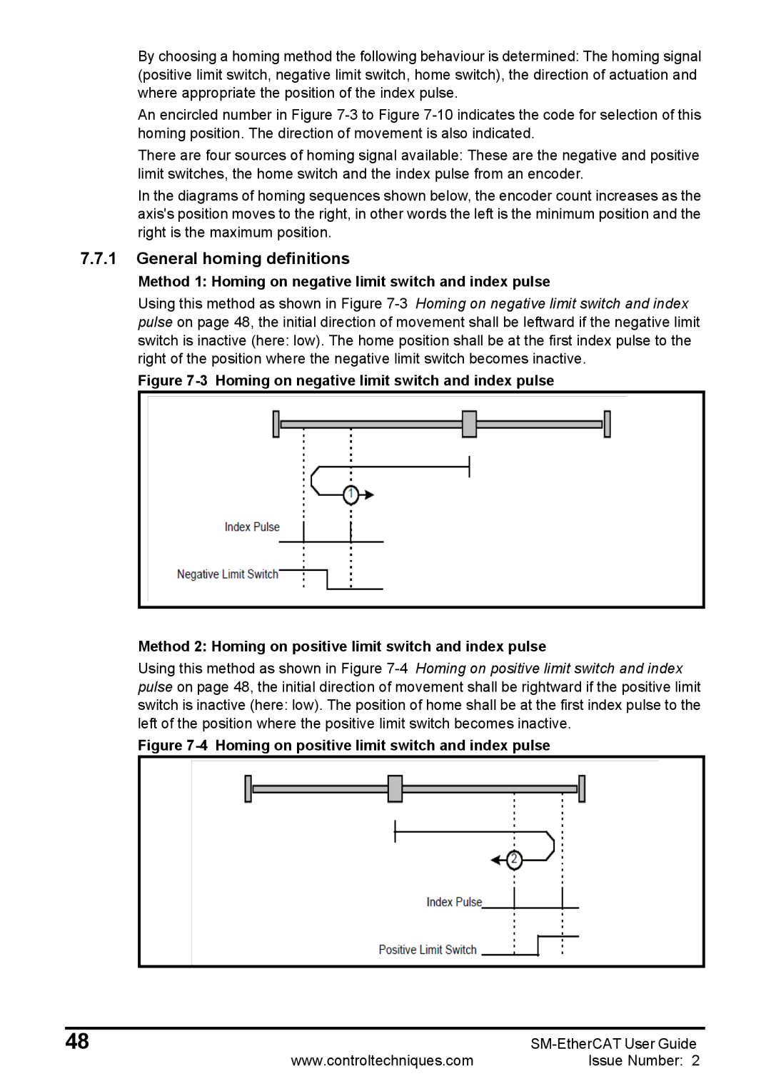 Emerson 0471-0128-02 manual General homing definitions, Method 1 Homing on negative limit switch and index pulse 