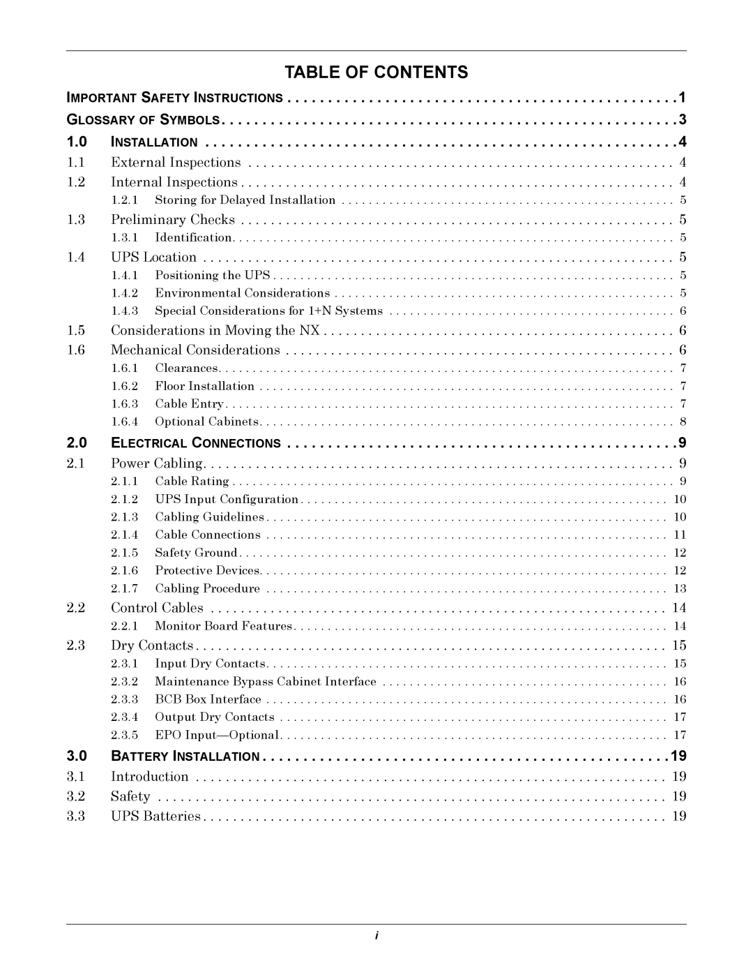 Emerson 208V, 10-30kVA installation manual Table Of Contents 