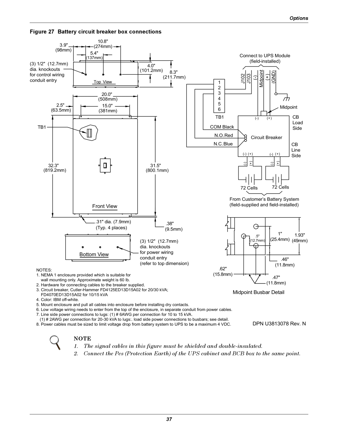 Emerson 208V, 10-30kVA installation manual Battery circuit breaker box connections, Options 