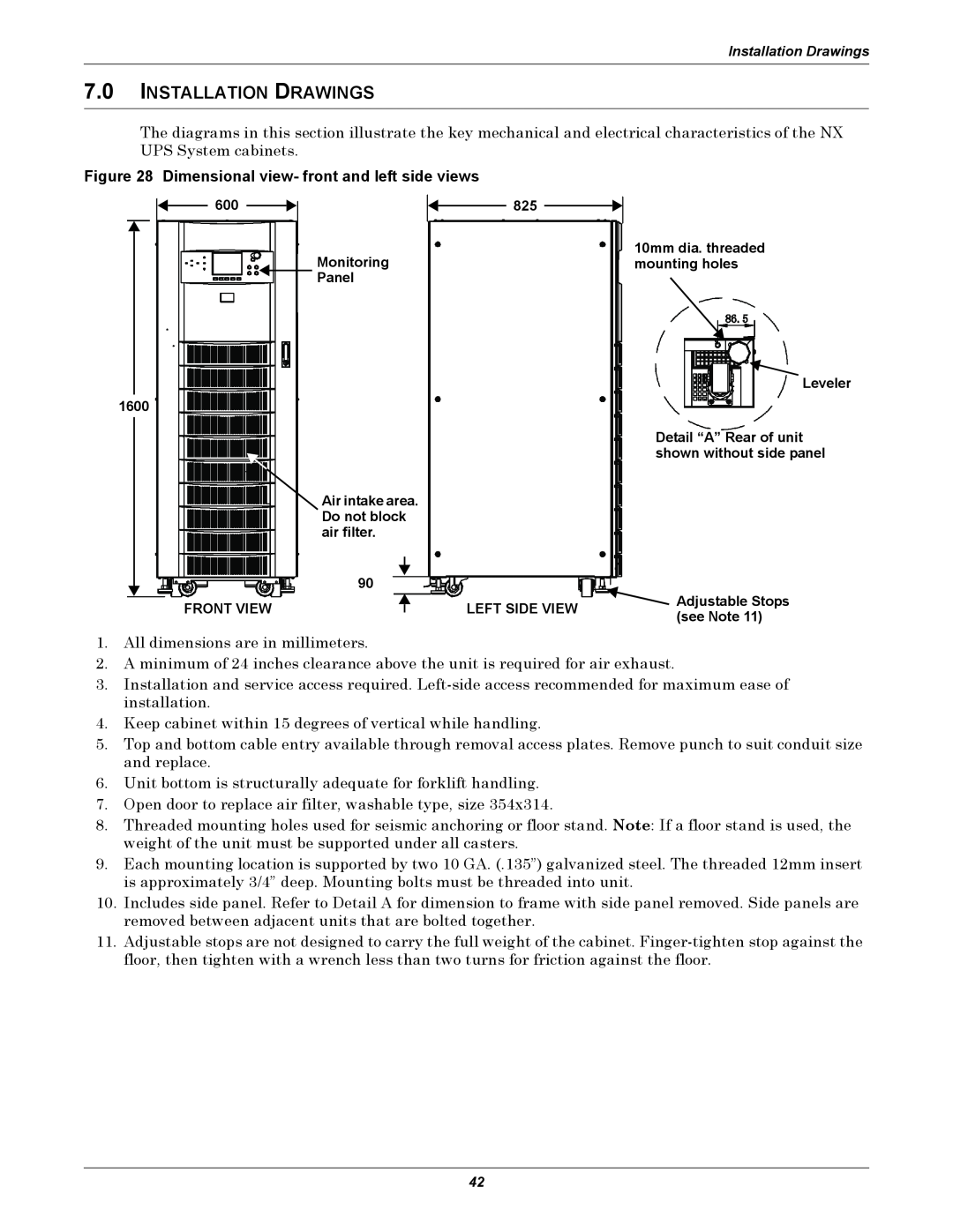 Emerson 10-30kVA, 208V installation manual 7.0INSTALLATION DRAWINGS 