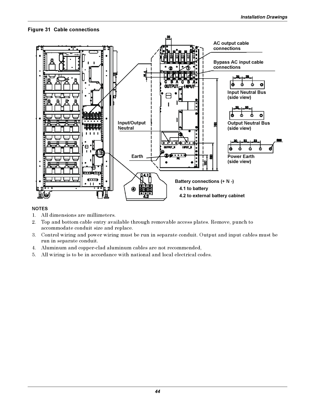 Emerson 10-30kVA, 208V installation manual Cable connections 