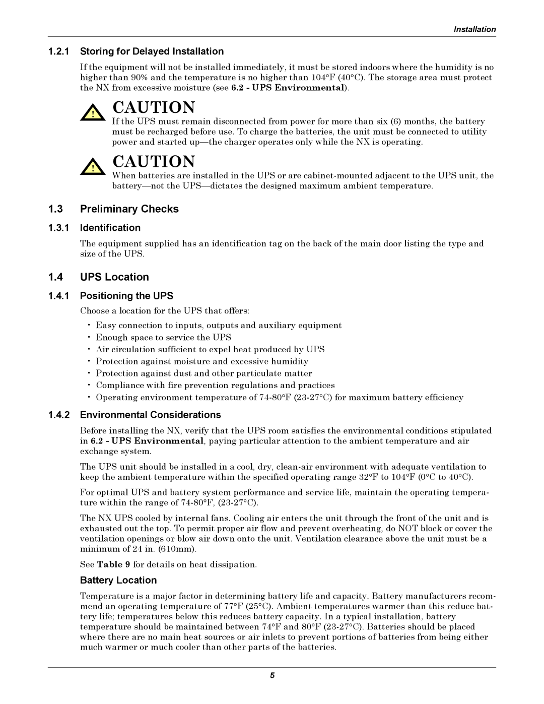 Emerson 208V, 10-30kVA installation manual Preliminary Checks, UPS Location 