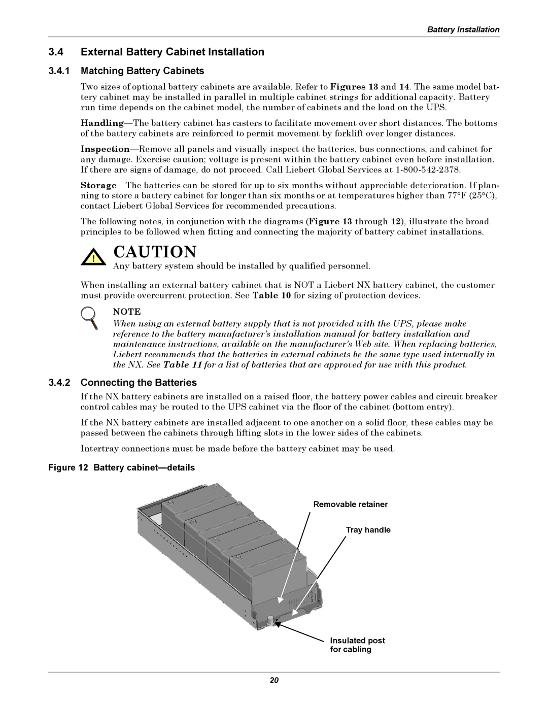 Emerson 10-30kVA, 208V External Battery Cabinet Installation, Matching Battery Cabinets, Connecting the Batteries 