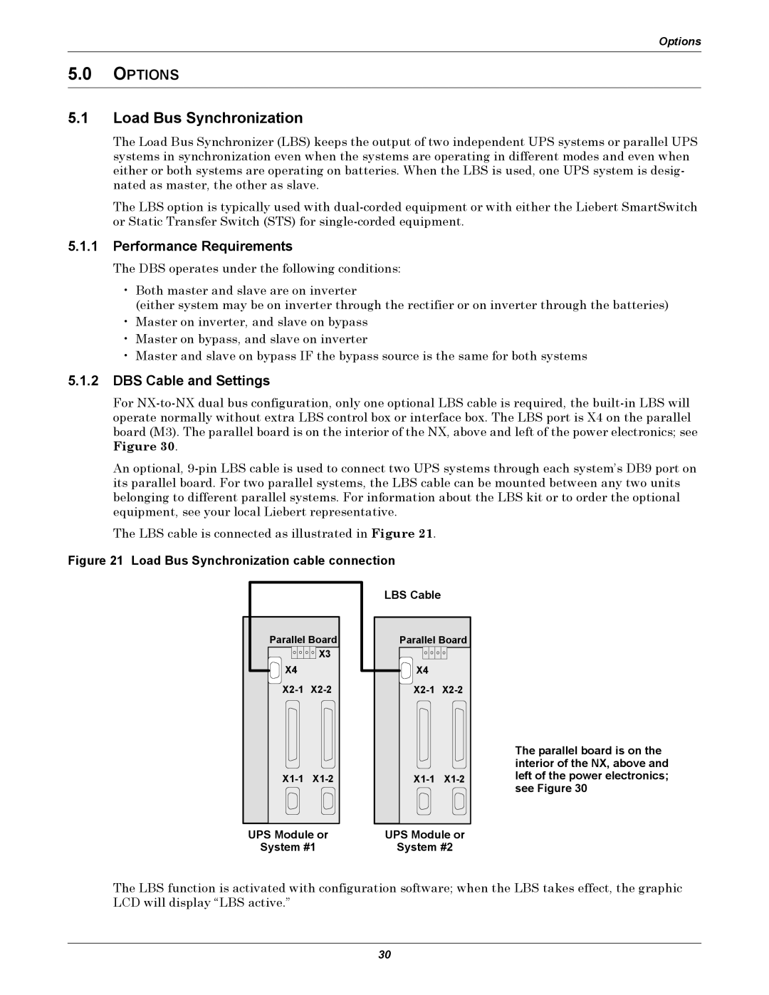 Emerson 10-30kVA, 208V Load Bus Synchronization, Performance Requirements, DBS Cable and Settings, LBS Cable, System #2 