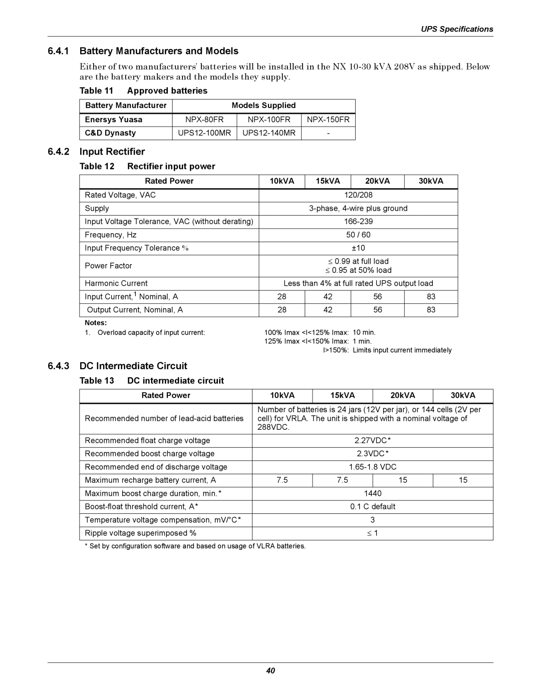 Emerson 10-30kVA, 208V installation manual Battery Manufacturers and Models, Input Rectifier, DC Intermediate Circuit 